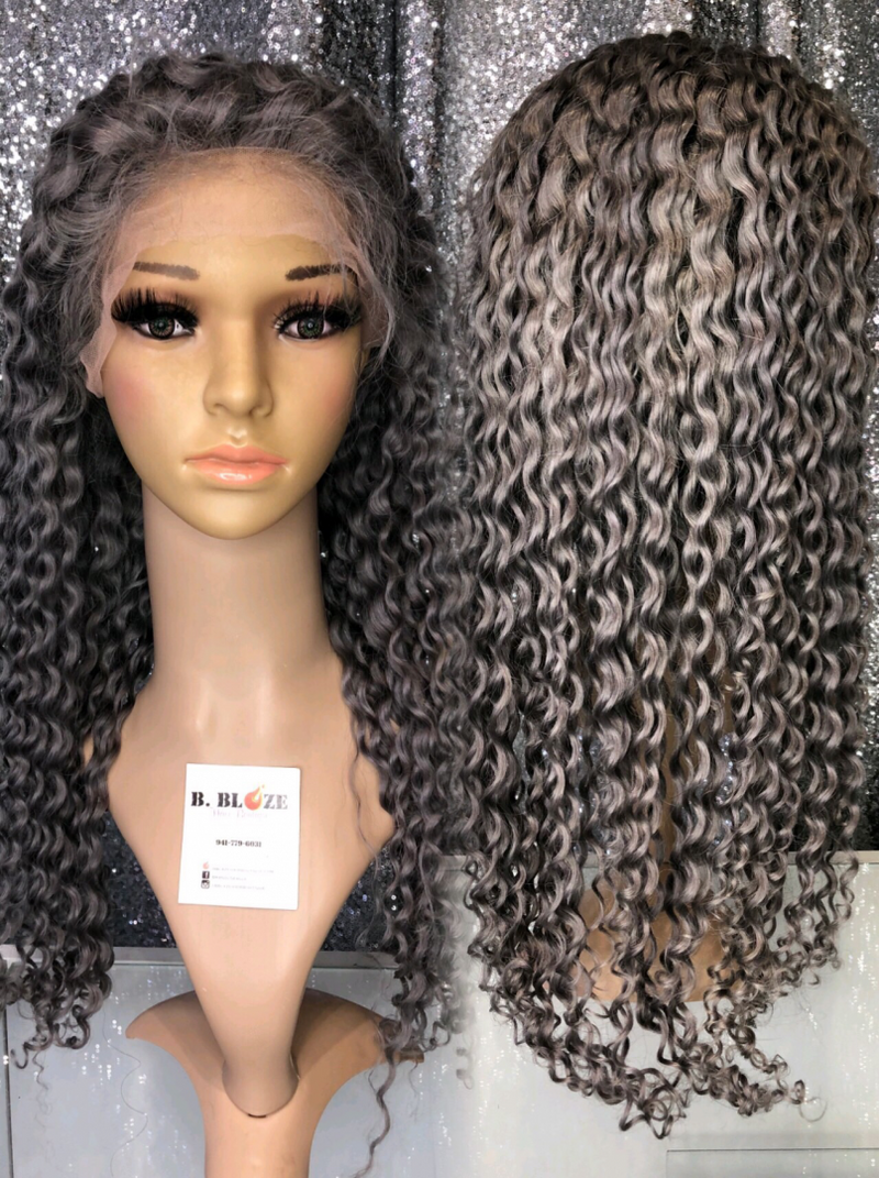 Grey Kinky Curly Lace Wig