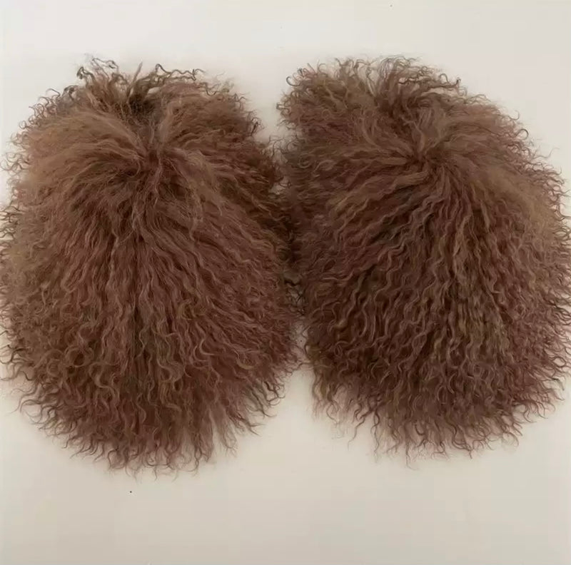 Vegan Mongolian Hair Fluffy Slides