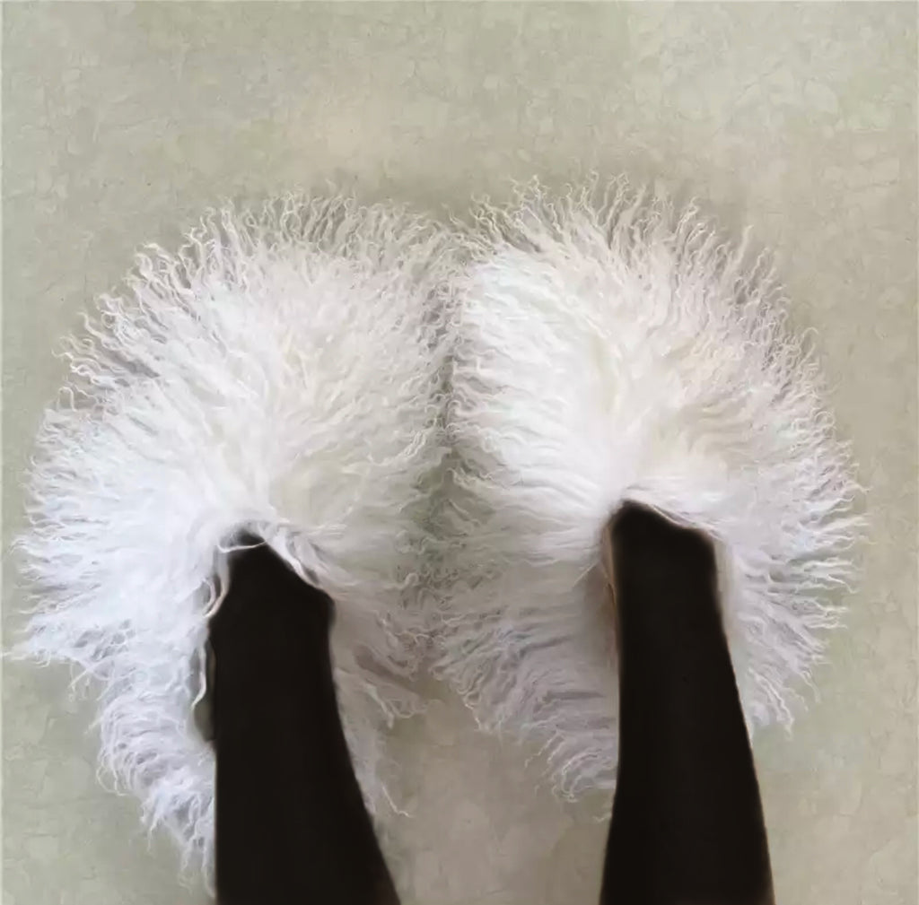 Vegan Mongolian Hair Fluffy Slides