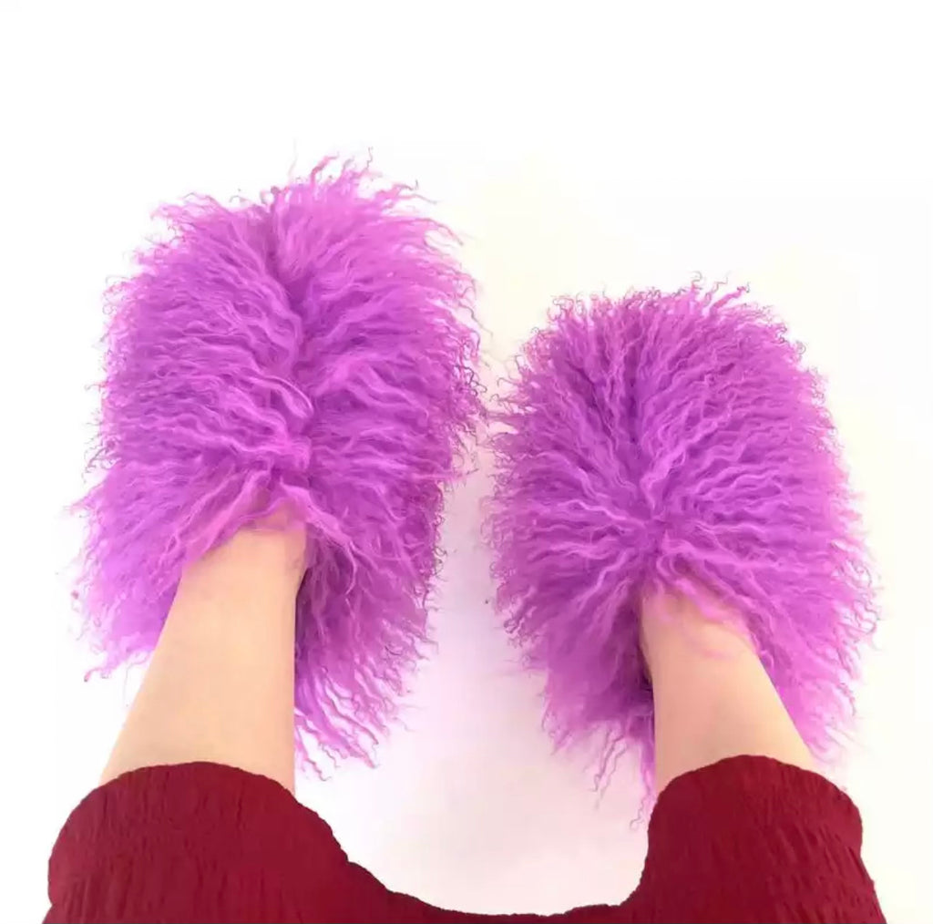 Purple shop fluffy sliders